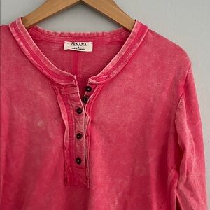 Pink Acid Wash Distressed Henley NWOT